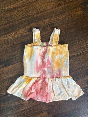 Girls Tie-Dye Smocked Tank Top Dress in Yellow & Pink